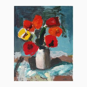 Aleksandr Rodin, Tulips, Double-Sided Oil on Canvas, 1975