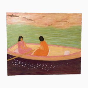 Makoto Igarashi, Dos mujeres en un barco, óleo sobre lienzo, años 80