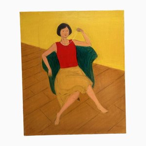 Huile sur Toile Makoto Igarashi, Intérieur avec Collier, 1980s