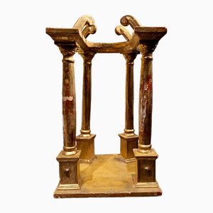 Tabernacle Antique en Bois Sculpté et Doré à la Main d'Élément Architectural, Italie