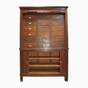 Antique English Oak Shutter Filing Cabinet with Eighteen Drawers, 19th Century