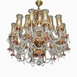 Lámpara de araña de Bohemia Mid-Century grande de cristal con dieciocho brazos