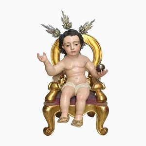 Sevillian School Artist, Religious Sculpture of Jesus Sitting on a Throne, 18th Century, Wood