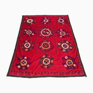 Arazzo vintage rosso a fiori, anni '70