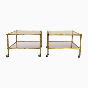 Faux Bamboo Brass Coffee Tables in the style of Maison Bagues, Set of 2
