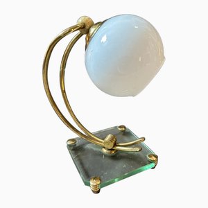 Lampe de Bureau Mid-Century Moderne en Laiton et Verre de style Fontana Arte, Italie, 1950s