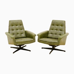 Set of Vintage Leather Swivel Armchairs from Up Zavody, 1970s