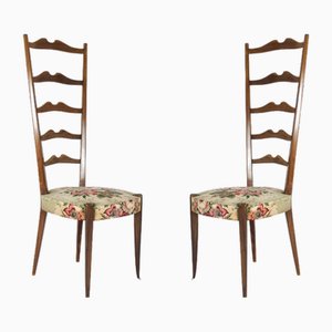 Set of Italian Wood & Fabric High-Back Chairs from Minotti, 1950s