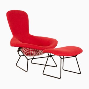 Red Bird Chair Fabric Armchair with Stool New Cover from Knoll Inc. / Knoll International