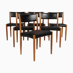 Dining Chairs in Oak and Leather attributed to Harry Østergaard for Randers Møbelfabrik, 1960s, Set of 6