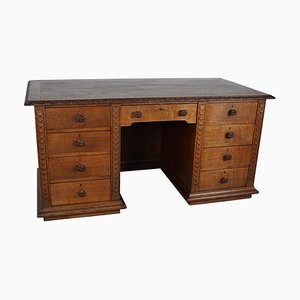 Antique Dutch Art Nouveau Carved Oak Desk / Shop Counter, Early 20th Century