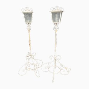 White Lacquered Wrought Iron Floor Lamps, 1950s, Set of 2