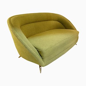 Italian Two-Seater Sofa in Lime Green with Brass Legs, 1960s