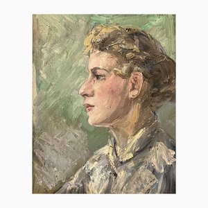 Swedish Artist, Woman in Profile, Oil Painting on Panel, 1940s