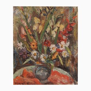 Scandinavian Artist, Vase of Flowers, Oil on Panel, Mid 20th Century, Framed