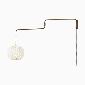 Lampe à Bras Oscillant Scandinave en Laiton avec Abat-Jour Le Klint, 1960s