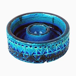 Mid-century Italian Rimini Blu Ceramic Candleholder attributed to Aldo Londi for Bitossi, 1960s