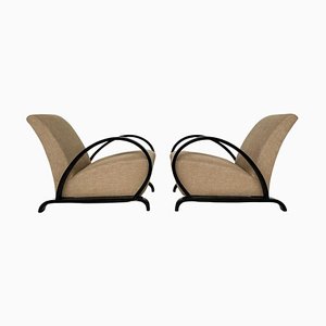 Art Deco Armchairs in Wood and Fabric, 1930s, Set of 2