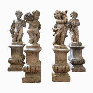 19th Century Italian Stone Statues Representing the Four Seasons, 1880s, Set of 4