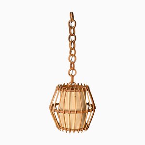 Französischer Riviera Rattan, Pergament & Korbgeflecht Kronleuchter, Sognot, Frankreich, 1960er
