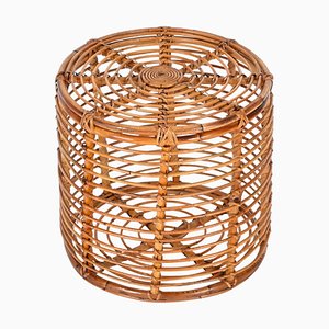 Pouf rotondo Mid-Century in vimini e vimini di Tito Agnoli, Italia, anni '70