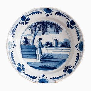 Dutch Blue and White Dish with Country Scene from Delftware