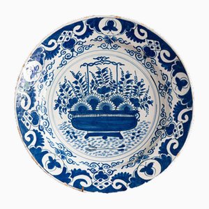 Dutch Blue and White Dish with Basket of Flowers from Delftware