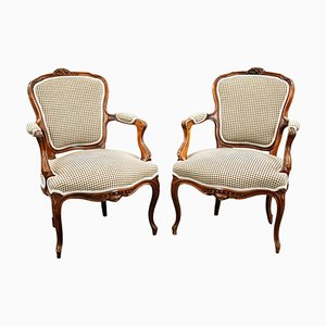 Louis XVI Style Walnut Open Armchairs, 1980, Set of 2