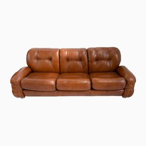 Midcentury Modern Italian Leather Three-Seater Sofa, 1970s