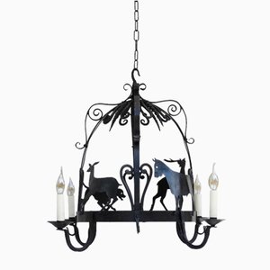 French Wrought Iron Chandelier, 1900