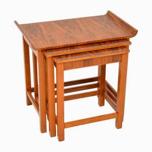 Art Deco Figured Walnut Nesting Tables, 1920s, Set of 3