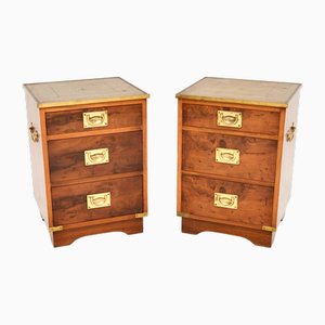 Vintage Yew Wood Military Campaign Bedside Chests, 1950, Set of 2