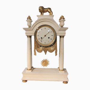 18th Century White Marble Portico Clock