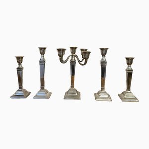 Bougeoirs Édouardiens Antiques en Plaqué Argent, 1900, Set de 5