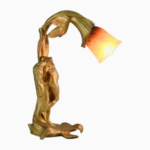 Lámpara modernista de bronce dorado de Helene Sibeud, 1900