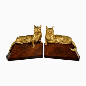 Art Deco Bronze Cat Bookends by Louis Riche, 1920s, Set of 2