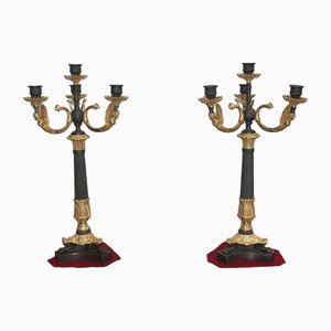 19th Century Bronze Candleholders, Set of 2
