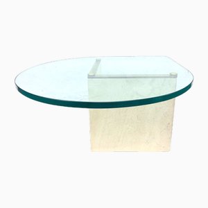 Hollywood Regency Travertine Glass Side Table with Teardrop Top, 1980s