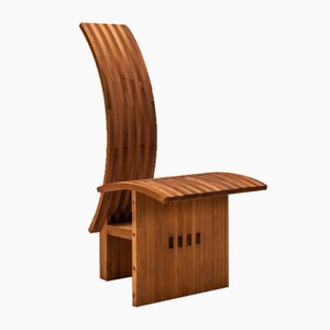 Architectural Curved-Back Chair in Wood, Netherlands, 1980s