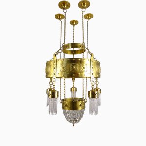 Large Art Nouveau Chandelier in Brass, Vienna, 1890s