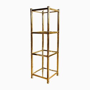 Scaffale a quattro ripiani in vetro e ottone, anni '70