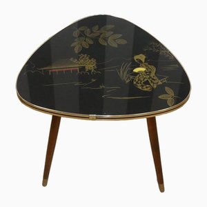Cocktail Table Black Glass Top Gold Asia Kidney Table, 1950s