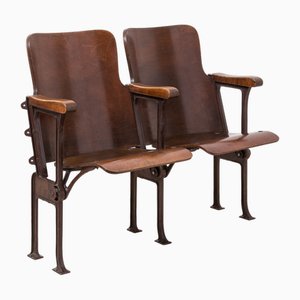 Early 20th Century Industrial Double Foldable Library Seat in Cast Iron Construction and Bent Plywood, 1890s