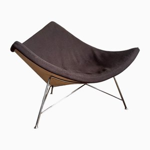 Silla Shell Coconut antigua de metal con tapicería marrón de George Nelson, 1955