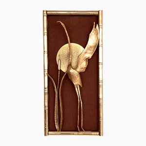 Vintage Illuminated Wall Art Frame in the Shape of a Golden Heron, 1960s