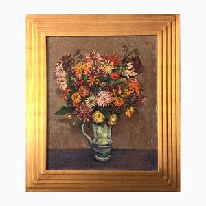 Alfons Van Dijck, Bodegón con flores, 1920, óleo sobre lienzo, enmarcado