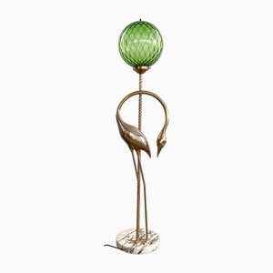 Lámpara de pie italiana Heron esculpida con esfera de cristal de Murano, años 70