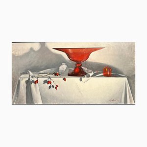 Luisa Albert, White and Red, Oil on Canvas