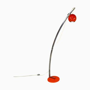 Italian Space Age Adjustable Floor Lamp in Metal and Orange Metal, 1970s