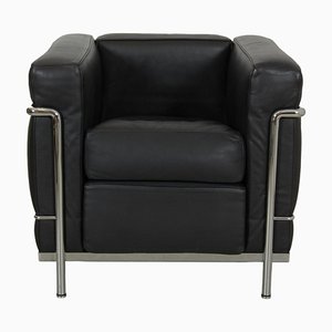 Lc-2/1 Lounge Chair in Black Leather by Le Corbusier